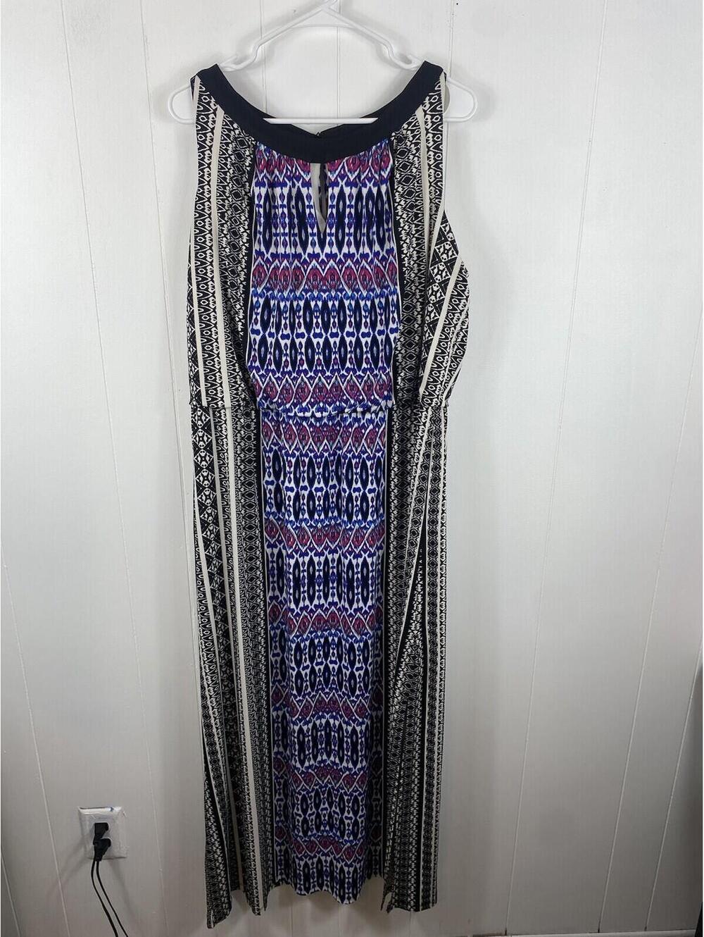 London Times Plus Colorful Abstract Stretch Jersey Maxi Dress Popover Artsy 18W